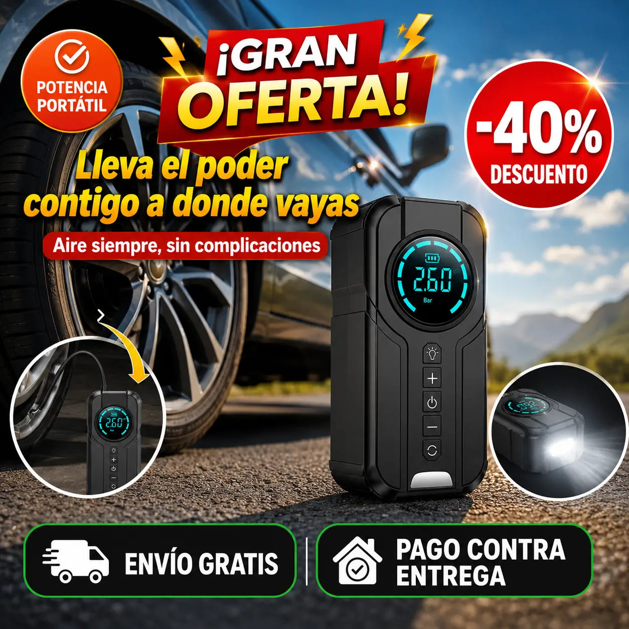Arrancador 4 en 1 Portátil para Carro