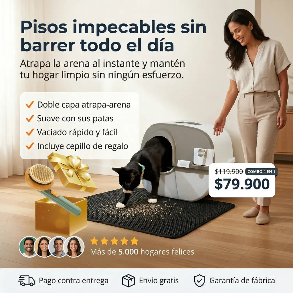 Tapete Arenero Premium de Doble Capa + Cepillo Quita Pelos (Regalo).