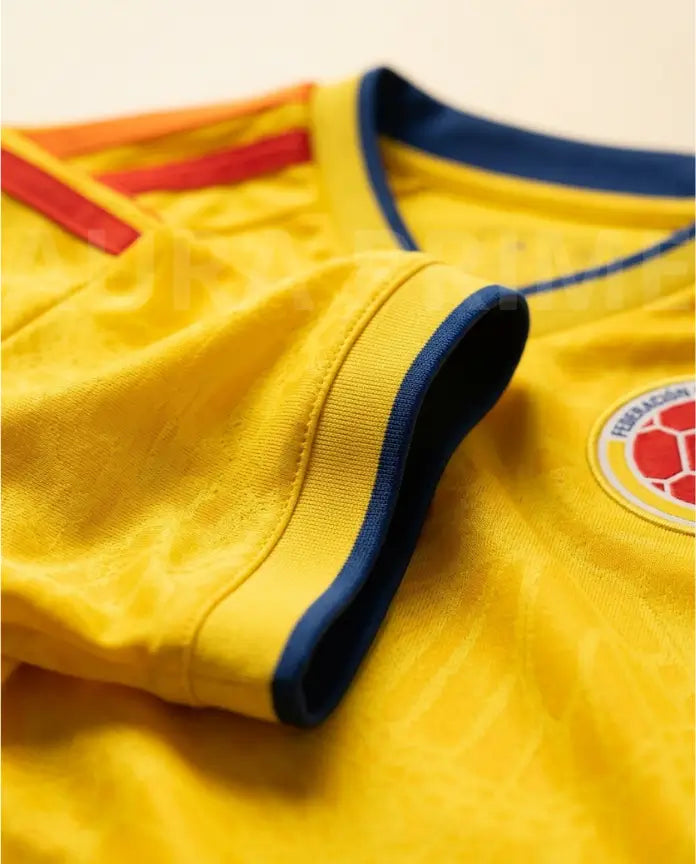 Detalle de tela liviana 140g de la Camiseta Selección Colombia, fresca para el calor del Valle y la Costa