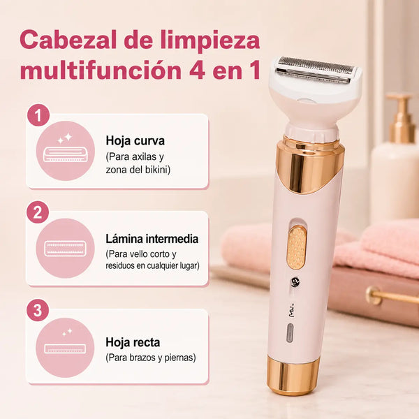 Los cuatro cabezales de la depiladora ProGemeii: cejas, cuerpo, nariz y vello facial