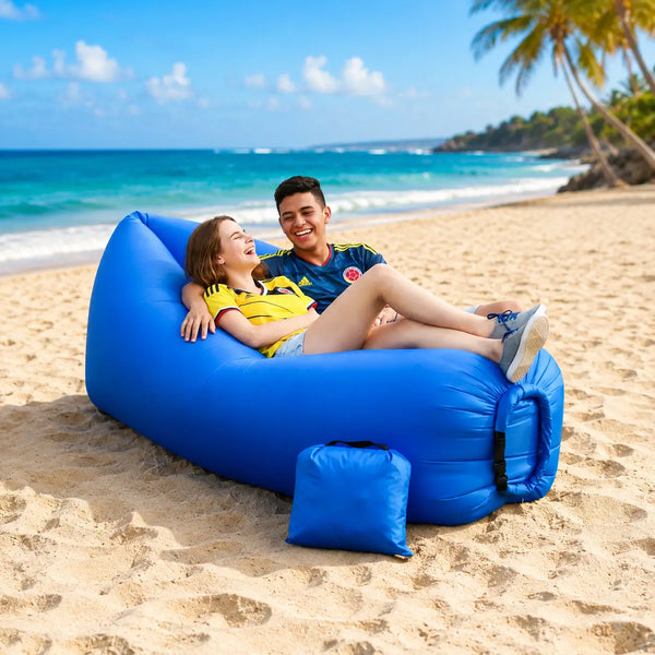 Sofá Inflable de Aire para Exteriores en uso al aire libre mostrando sus beneficios principales