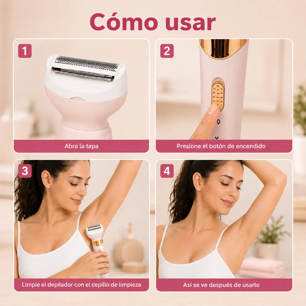 Depiladora ProGemeii cargándose por cable USB sobre el lavamanos del baño