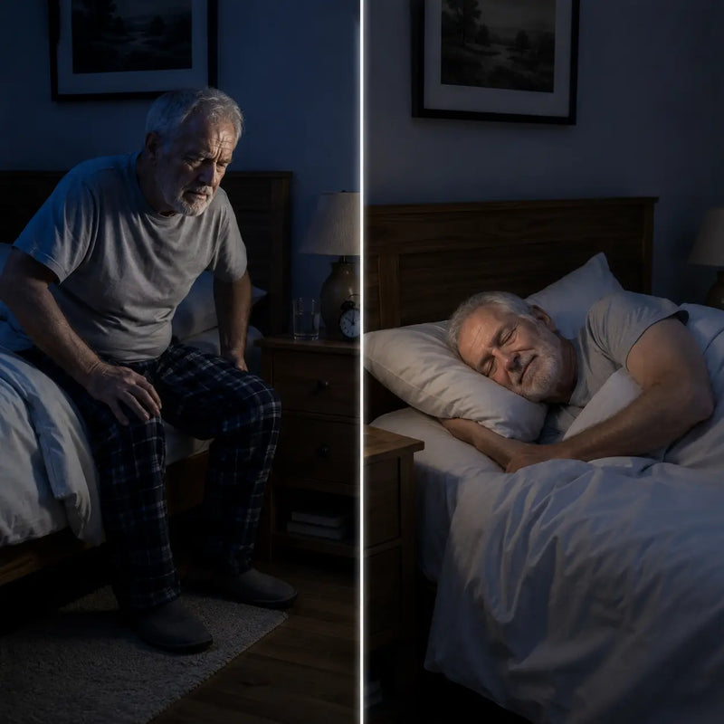Antes: hombre agotado que se para tres veces cada noche al baño / Después: el mismo hombre durmiendo de corrido y tranquilo