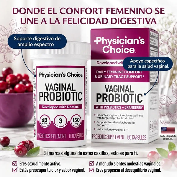 Mujer colombiana tranquila y sonriente en su casa, sosteniendo el frasco del probiótico vaginal