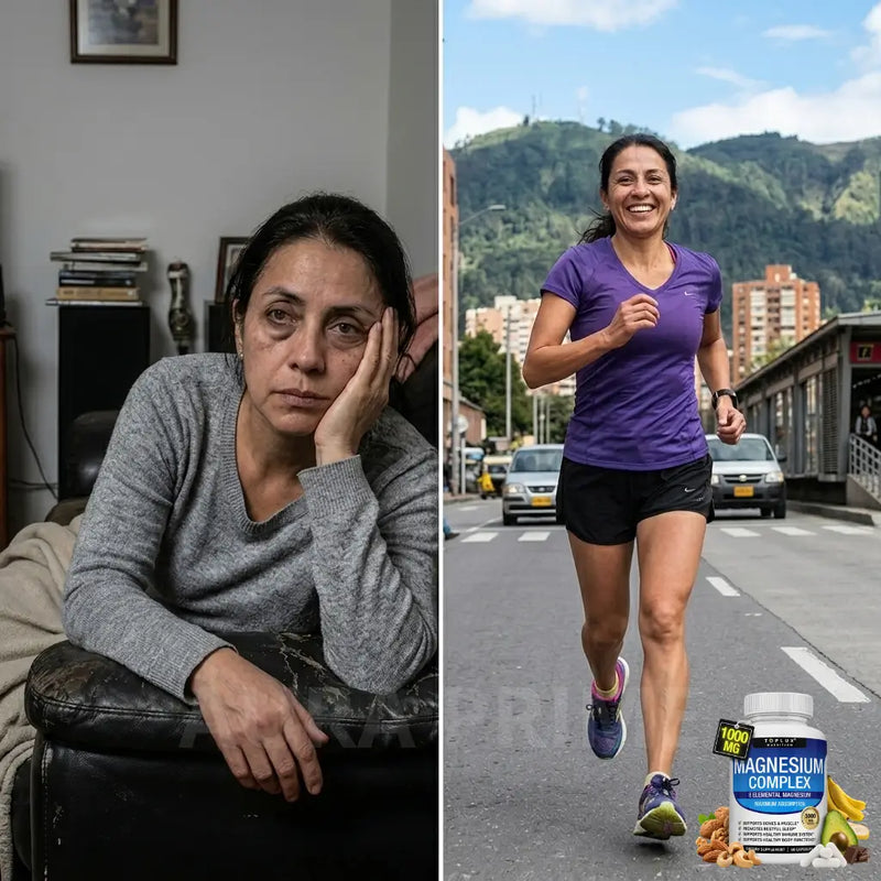 Antes: mujer desvelada y tensa a las 3 am / Después: mujer durmiendo de corrido y descansada