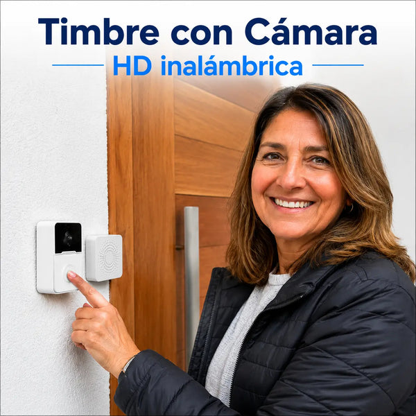 Timbre con cámara HD WiFi instalado junto a la puerta de una casa en Colombia