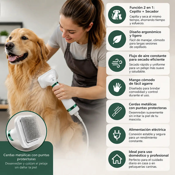 Primer plano del cepillo secador con cerdas metálicas de puntas redondeadas