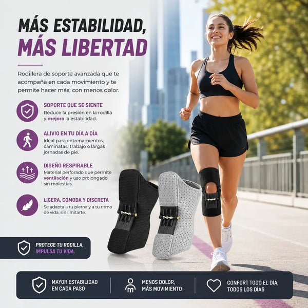 Rodillera de neopreno transpirable ajustada a la rodilla durante una caminata