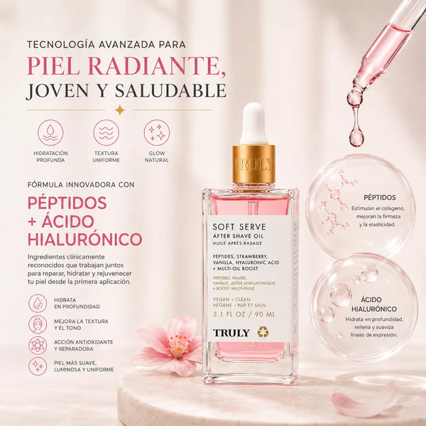 Sérum íntimo de aroma fresa y vainilla junto a fresas frescas sobre fondo claro