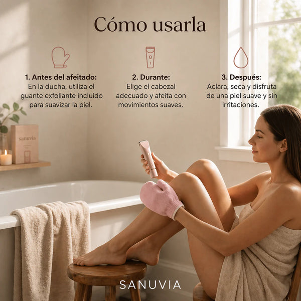 Depiladora cargando con cable USB y luz LED indicadora de batería