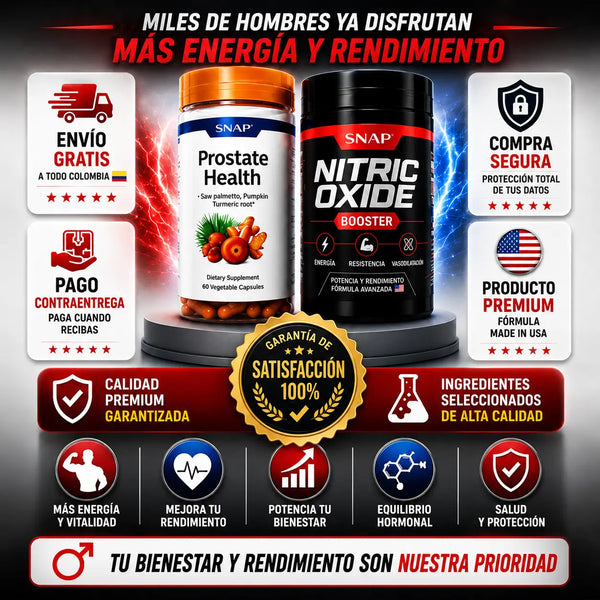 Mano sirviendo la cápsula del combo de salud masculina Aura Prime junto a un vaso de agua