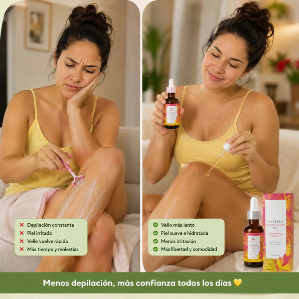 Aceite aplicado en la axila de una mujer, uso en piernas, axilas, brazos o rostro