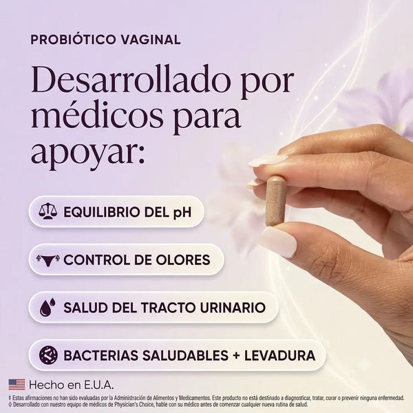 Frasco de 60 cápsulas junto a la caja neutra de envío discreto, sin marcas visibles por fuera