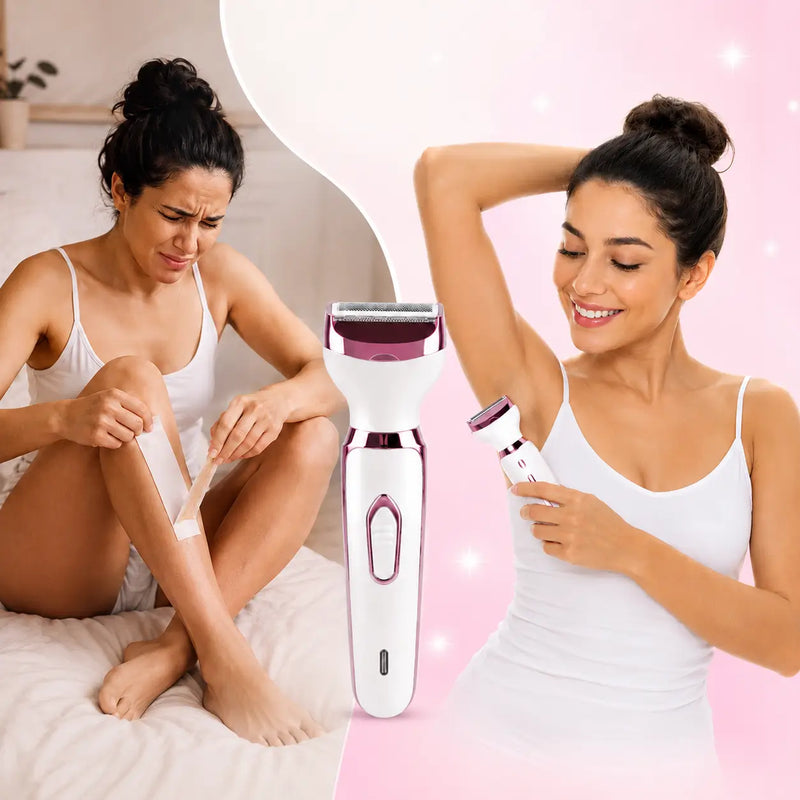 Antes: piel con granitos y pelos encarnados. Después: piel suave y sin irritación