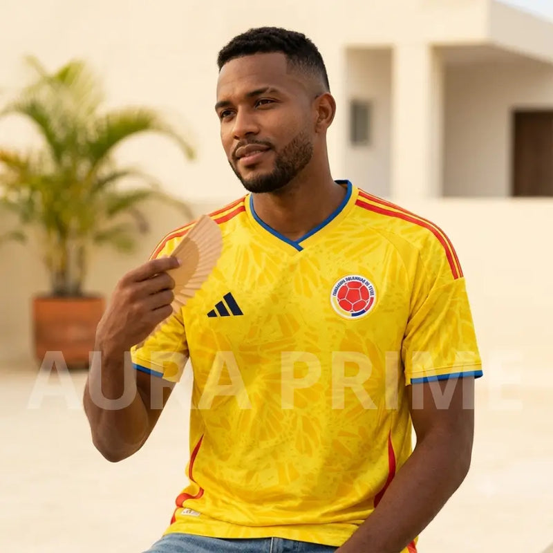 Camiseta Selección Colombia Hombre amarilla, tela liviana 140g con color vibrante que no se destiñe