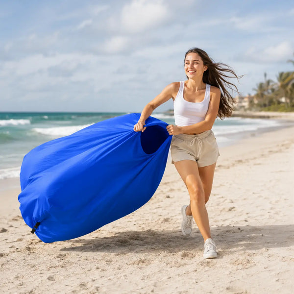 Demostración paso a paso de cómo inflar el Sofá Inflable de Aire corriendo contra el viento