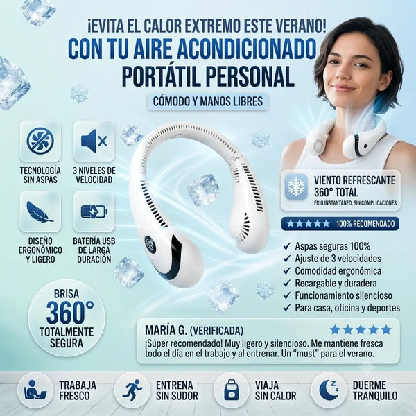 Primer plano del Ventilador de Cuello Arctic Air en silicona alrededor del cuello