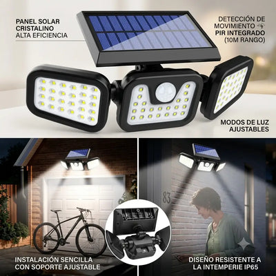 Lampara Solar con Sensor 3 Cabezales