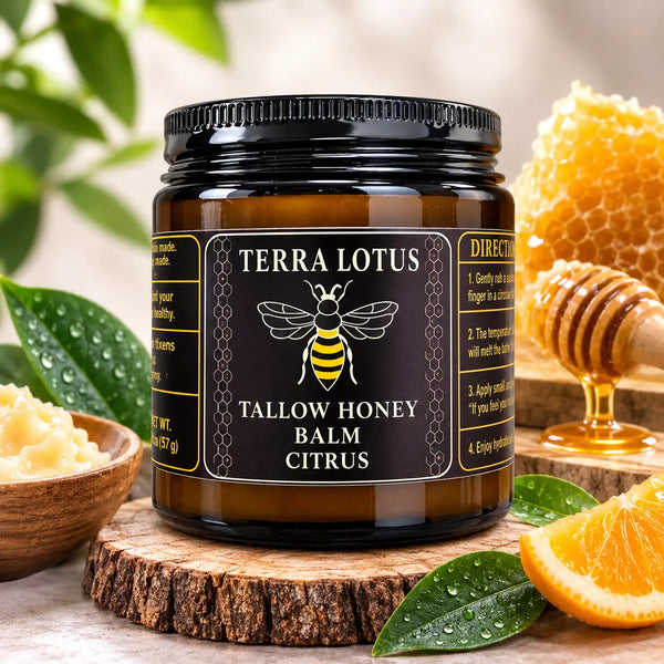 Frasco XL de 100 ml de bálsamo de sebo de res Terra Lotus en vidrio ámbar con tapa de rosca