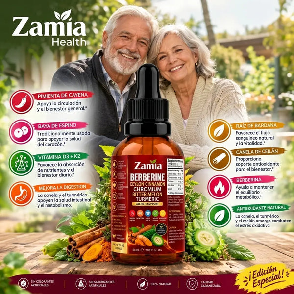 Frasco de Berbalance Gotas de Berberina de 60 mL con su gotero dosificador sobre la mesa del comedor