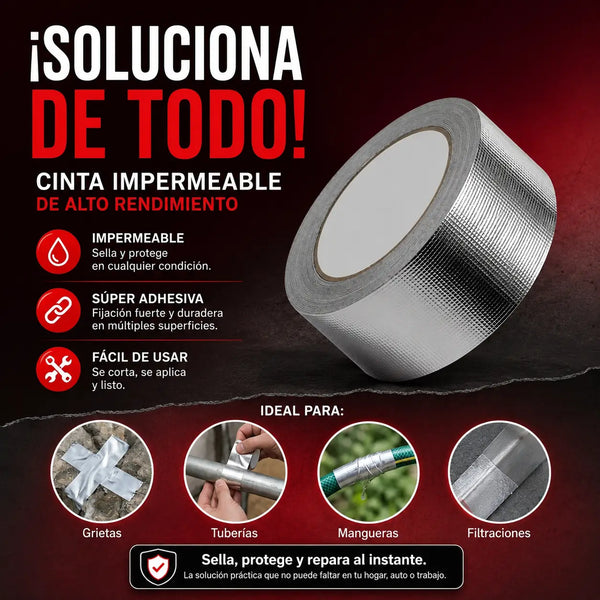 Rollo de cinta de butilo de 10 cm por 3 metros con acabado de aluminio reflectivo
