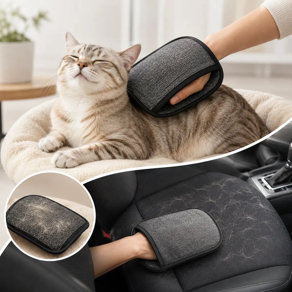 Detalle de las puntas de dedos de silicona flexibles del guante quitapelos para mascotas