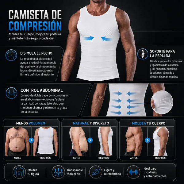 Detalle de las bandas de compresión abdominal de la camiseta faja para hombre