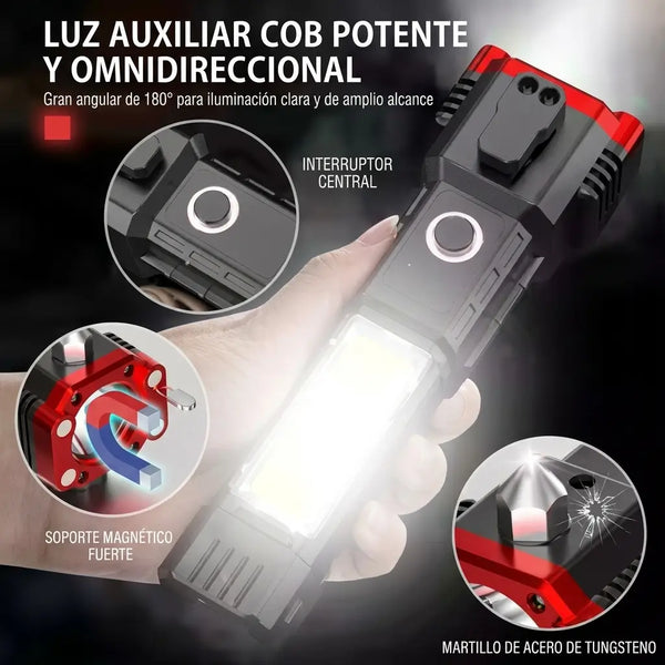 Punta cónica de acero de tungsteno rompiendo el vidrio lateral de un vehículo