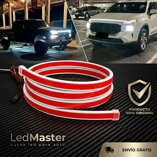 Detalle de la manguera de silicona flexible de 120 cm amoldada a la curva del capó