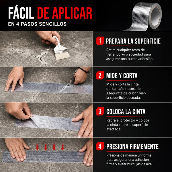 Mano aplicando la cinta de butilo sobre la fisura de una lámina de zinc en un techo de casa