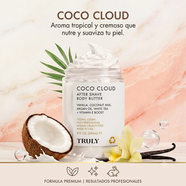 Textura cremosa de la crema Truly aplicándose sobre la piel después del baño