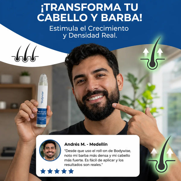 Roll-on AURA PRIME aplicado en las cejas de un hombre colombiano