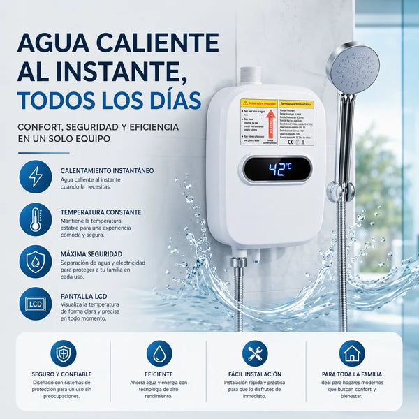 Primer plano de la pantalla LED de la ducha eléctrica mostrando la temperatura del agua