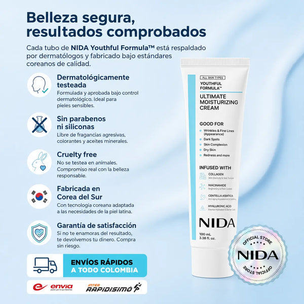 Textura ligera y blanca de la crema fundiéndose en el dorso de la mano sin dejar residuo