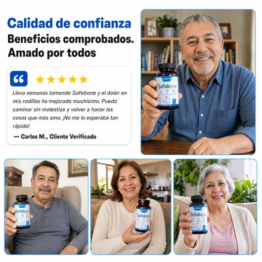 Dos cápsulas de Safebone junto a un vaso de agua en la mesa del desayuno