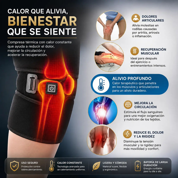 Detalle del neopreno negro y las tres cintas de velcro ajustadas sobre la pierna