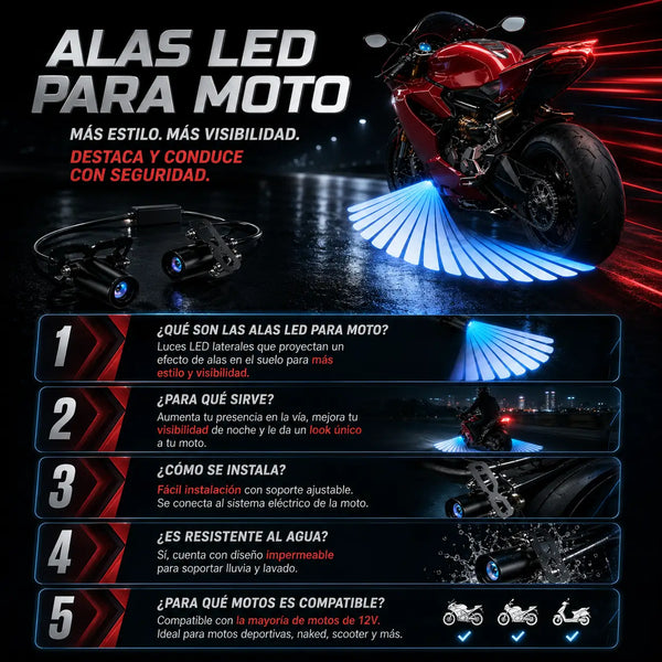Kit de 2 proyectores LED alas con opción de color rojo o blanco sobre fondo oscuro