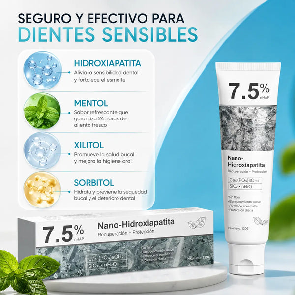 Pasta blanco tiza de textura densa dosificada sobre un cepillo dental de cerdas suaves