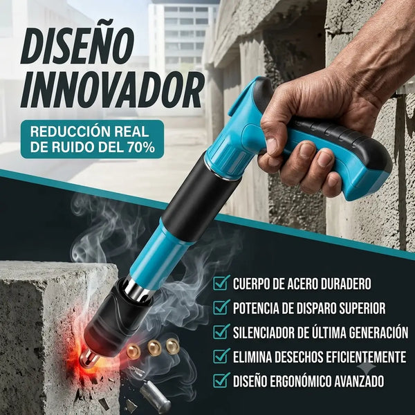 Detalle del doble silenciador de acero de la clavadora manual