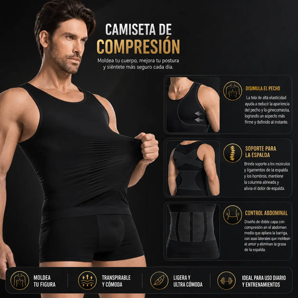 Franja pectoral de soporte que aplana el pecho en la camiseta faja masculina