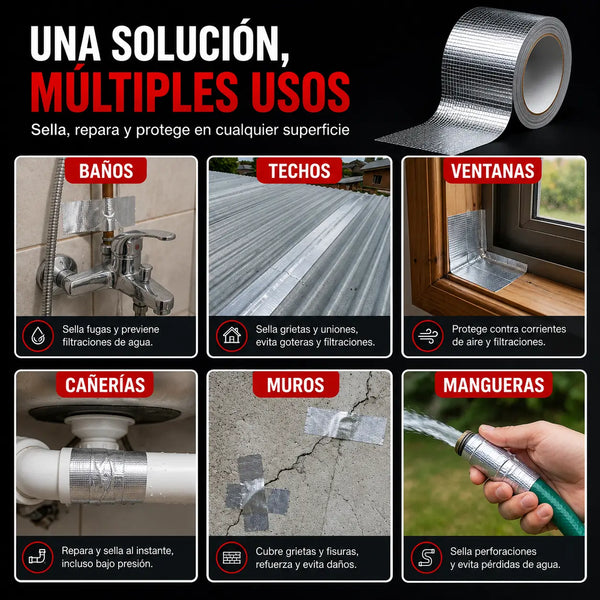 Cinta de butilo sellando la unión de una canaleta con agua corriendo encima