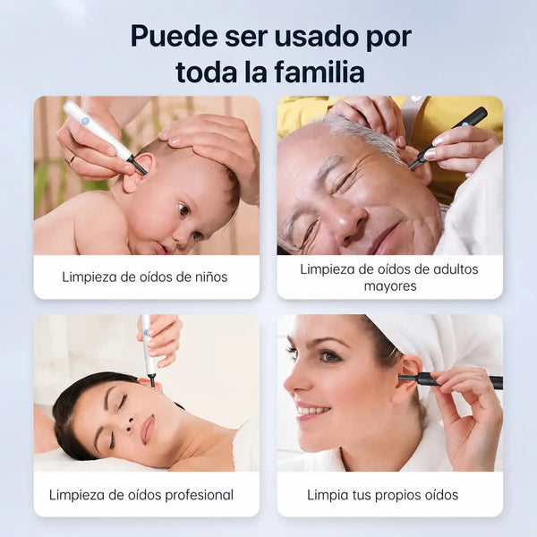 Kit limpiador de oídos conectado por WiFi a un celular Android sobre una mesa