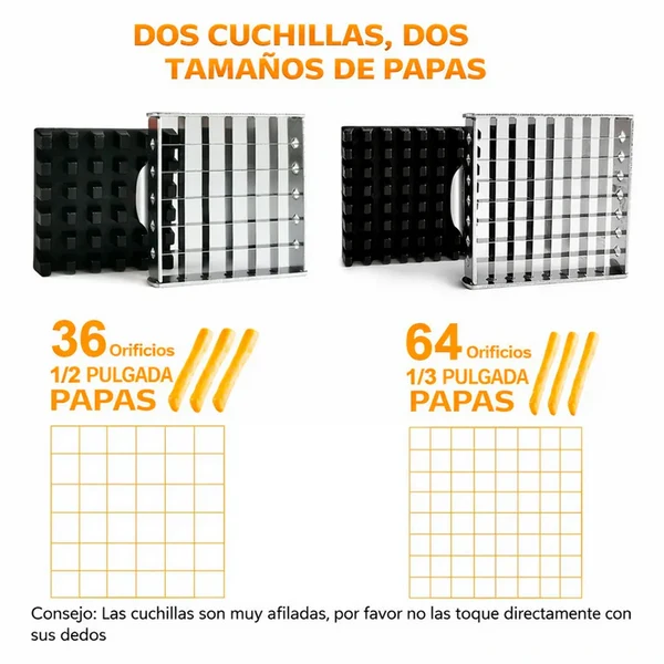 Las dos rejillas intercambiables de 36 y 64 orificios con sus placas empujadoras