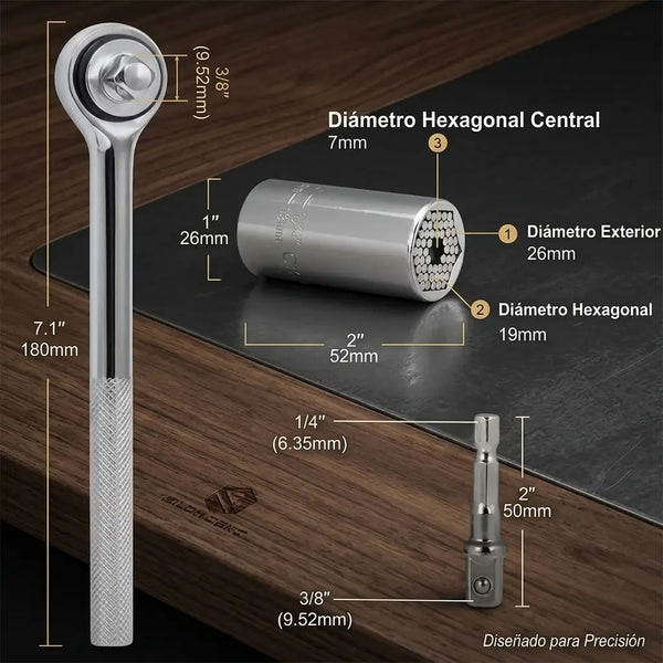Copa universal acoplada al adaptador de taladro apretando un tornillo de un mueble