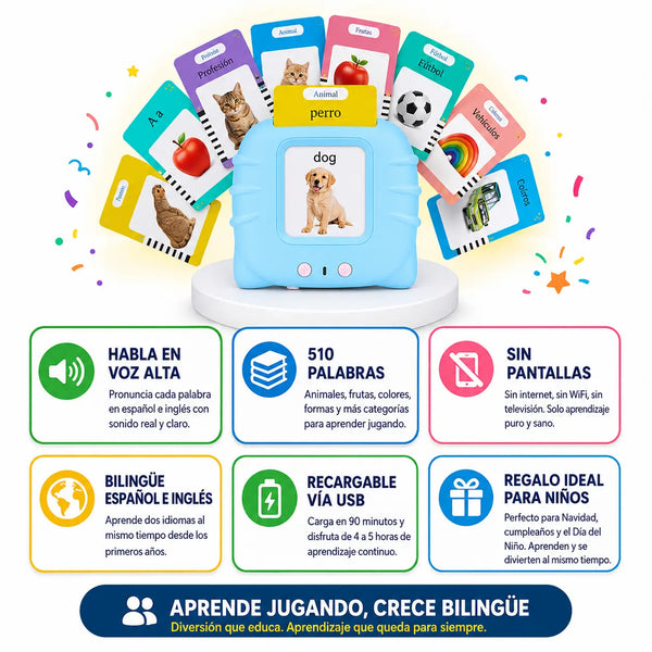 Puerto de carga del lector recargable de tarjetas parlantes bilingües para niños
