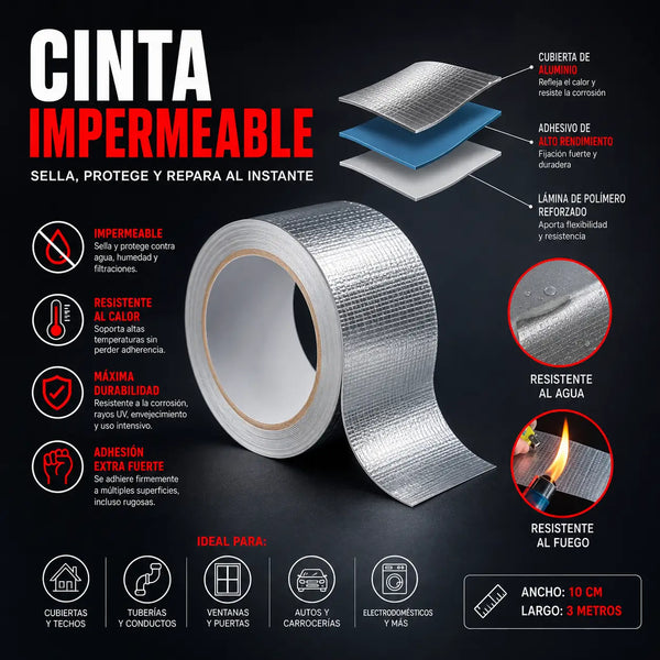 Corte del rollo donde se ve el caucho de butilo y la película de aluminio metálico