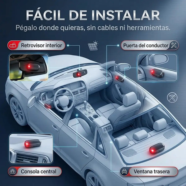 Persona quitando el adhesivo y pegando la luz solar en el tablero de su carro